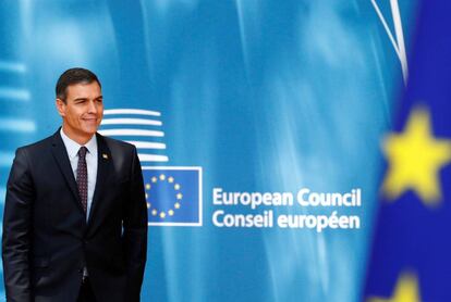 Pedro Sánchez,a su llegada a la cumbre de Bruselas de este martes.