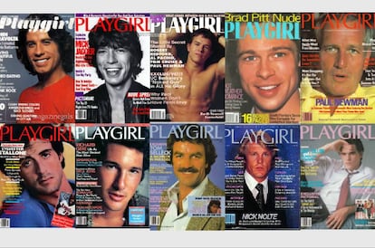 Algunas portadas de la revistas con rostros famosos. Esto no significaba que necesariamente saliesen desnudos en páginas interiores. Arriba: John Travolta, Mick Jagger, Mark Wahlberg, Brad Pitt y Paul Newman. Abajo: Sylvester Stallone, Richard Gere, Tom Selleck, Nick Nolte y Matt Dillon.