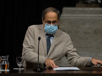 El presidente de la Generalitat, Quim Torra, durante la firma el viernes del Acuerdo por una Cataluña social.