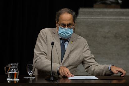 El presidente de la Generalitat, Quim Torra, durante la firma el viernes del Acuerdo por una Cataluña social.