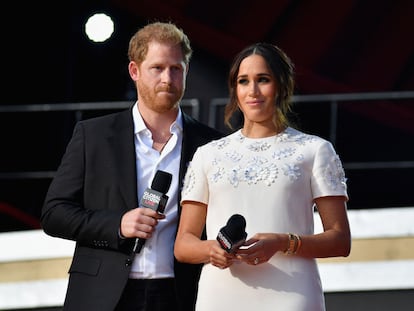 El príncipe Enrique y Meghan Markle durante el festival Global Citizen Live 2021, en Central Park, Nueva York.