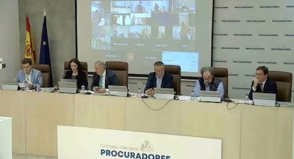 Elías Gutiérrez Benito, Monica Pucci Rey, Pablo Bustamante Esparza (moderador), Javier Carlos Sánchez García, Frederic Xavier Ruiz Galmes y Oscar Alonso García en la presentación de la candidatura