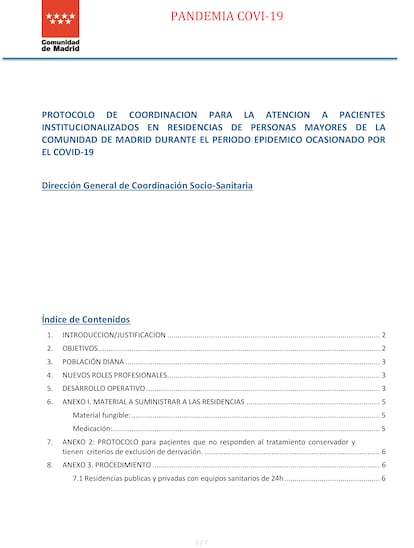 Protocolo comunidad de Madrid Covid 25/03/2020