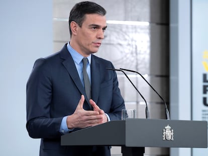 El presidente del Gobierno, Pedro Sánchez, durante su comparecencia de este sábado.