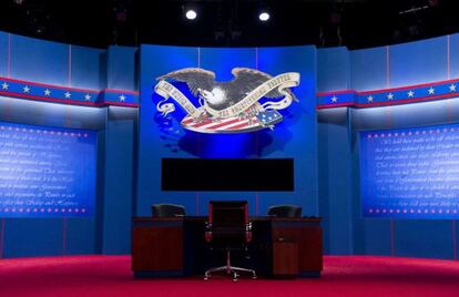 Plató del tercer debate presidencial, en Boca Ratón, Florida.