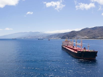 Mercantes fondeados frente al puerto de Santa Cruz de Tenerife.