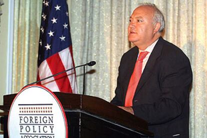 El ministro español de Exteriores, Miguel Ángel Moratinos, durante un discurso el miércoles en Nueva York.