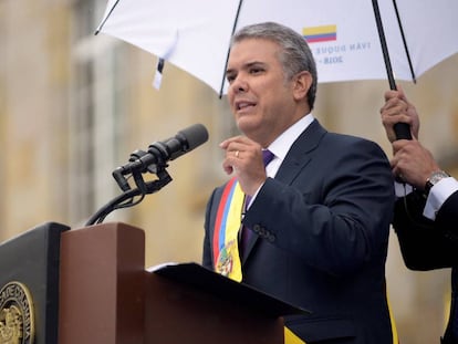 El presidente de Colombia, Iván Duque, durante la toma de protesta. 