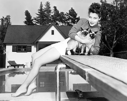 Ava Gardner con unos gatitos en 1945.