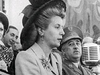 Eva Perón, junto a Francisco Franco, en Madrid, en 1947.