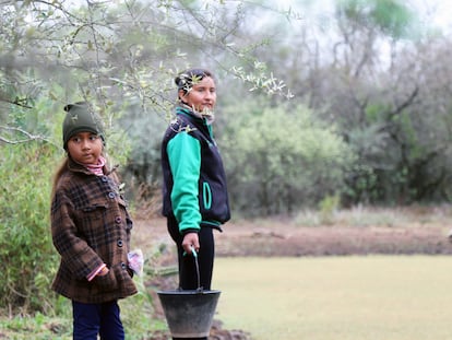 Niñas en busca de agua en el Norte Grande argentino.