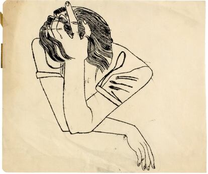 'No Title (Pensive girl resting head on her hand)', dibujo de Andy Warhol fechado en 1951.