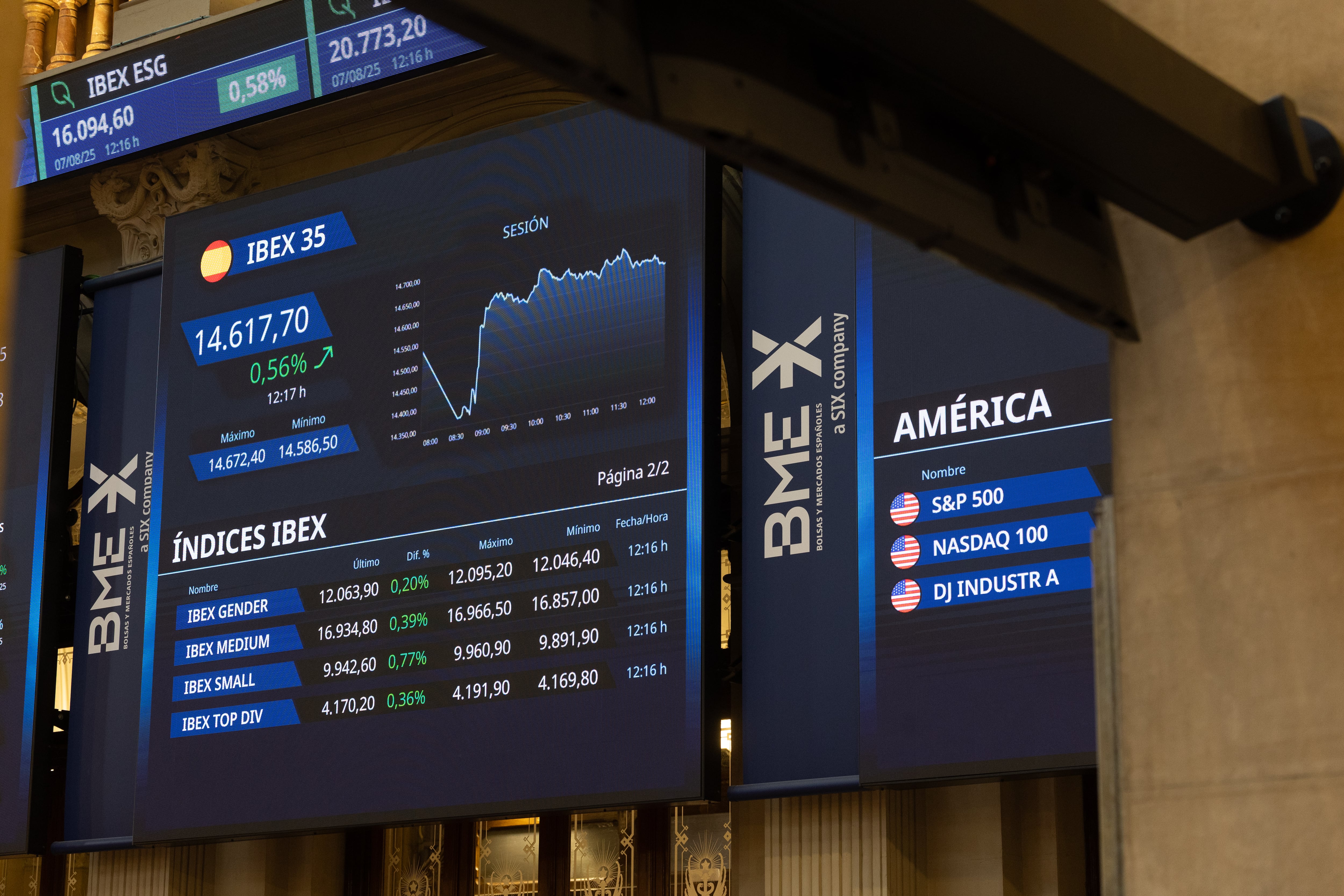 Paneles de la Bolsa de Madrid.
