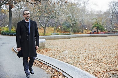 Whenever Costos is in New York, he tries to walk through Central Park, wherever he is headed. DOLCE & GABBANA jacket, DIOR HOMME shirt, BROOKS BROTHERS sweater, LEVI’S jeans, TOUS scarf and CHURCH’S shoes.
