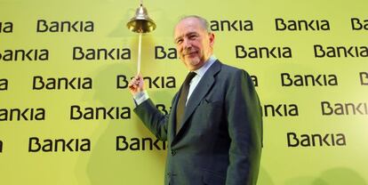 El expresidente de Bankia Rodrigo Rato el d&iacute;a de la salida a Bolsa de la entidad.