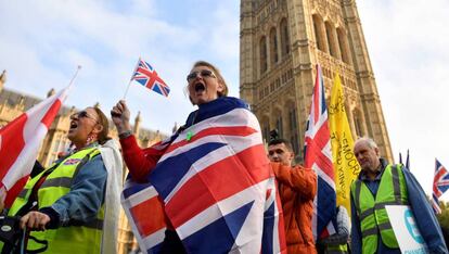 Manifestación en Westminster, Londres, a favor del Brexit. 