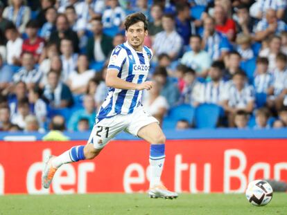 David Silva, centrocampista de la Real Sociedad, en el partido contra el Espanyol este domingo en Anoeta.