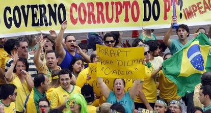 Manifestantes contra Rousseff en Sao Paulo.