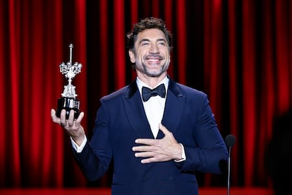 Javier Bardem recibe el Premio Donostia, el 20 de septiembre de 2024, correspondiente a la edición de 2023 durante la gala de inauguración de la 72ª edición del festival de San Sebastián.