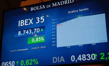 Panel informativo en la Bolsa de Madrid.
