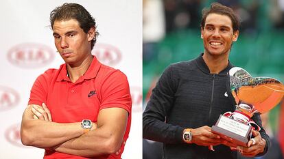 Rafael Nadal en el hotel Palace de Madrid, en 2016 y en Monte Carlo en 2017.