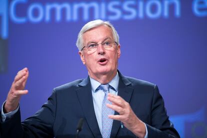 El negociador jefe comunitario, Michel Barnier, durante su intervención en Bruselas, este viernes.