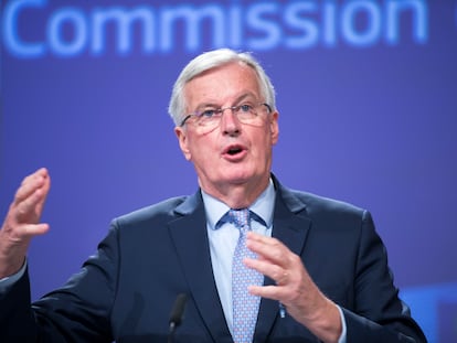 O negociador-chefe do bloco europeu, Michel Barnier, durante pronunciamento em Bruxelas, nesta sexta-feira.