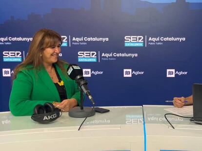 Laura Borràs, presidenta de Junts, en un momento de la entrevista con Pablo Tallón, en Aquí Catalunya.
