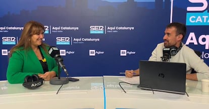 Laura Borràs, presidenta de Junts, en un momento de la entrevista con Pablo Tallón, en Aquí Catalunya.