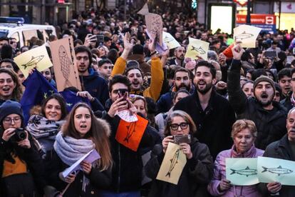 Concentración de 'sardinas', este sábado en Madrid.