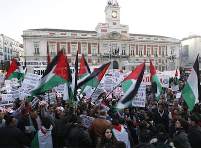 Imagen tomada en la concentración en la Puerta del Sol en solidaridad con la población palestina de Gaza