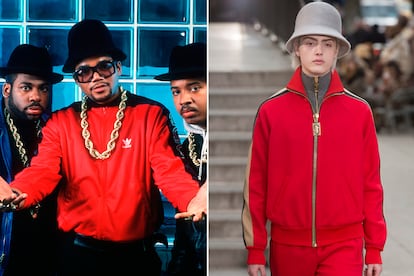 La banda de rap neoyorquina Run-D.M.C en 1988 VS uno de los diseños de Marc Jacobs otoño-invierno 2017.