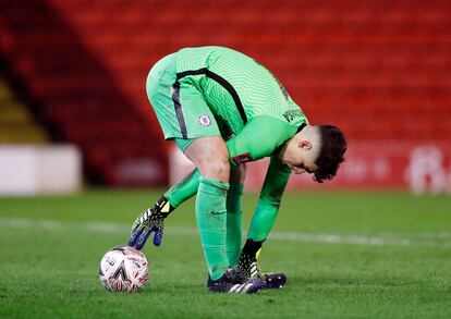 Kepa, durante el partido de la FA Cup contra el Barnsley.