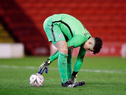 Kepa, durante el partido de la FA Cup contra el Barnsley.