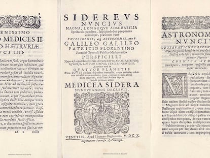 Páginas de la copia falsa del tratado astronómico 'Sidereus nuncius', de Galileo.