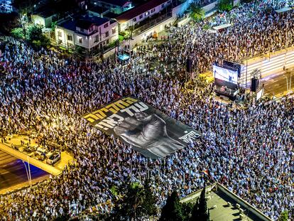 Manifestación contra la reforma judicial, este sábado en Tel Aviv.