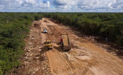 Obras del Tren Maya en el municipio de Maxcanú, en Yucatán.