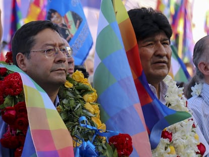 Luis Arce y Evo Morales, en un evento en Argentina, el 23 de enero de 2020.