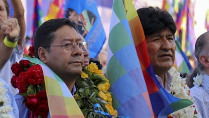 Luis Arce y Evo Morales, en un evento en Argentina, el 23 de enero de 2020.