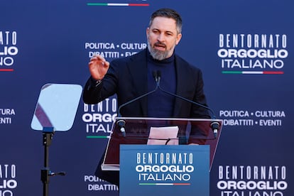 Santiago Abascal, durante su intervención este domingo en Italia. 