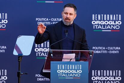 Santiago Abascal, durante su intervención este domingo en Italia.