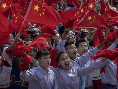 Participantes en los actos conmemorativos del 70º aniversario de la República Popular China, el 1 de octubre en Pekín.