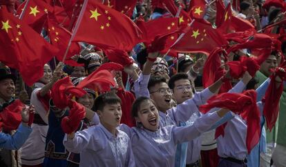 Participantes en los actos conmemorativos del 70º aniversario de la República Popular China, el 1 de octubre en Pekín.