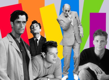 De izquierda a derecha, Rupert Everett, Sal Mineo, Justin Walker, Willie Garson o Doug Savant, que han interpretado, en cine o televisión y en diferentes épocas, el papel típico de mejor amigo gay.