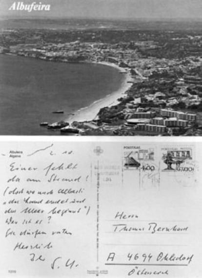 Postal de Siegfried Unseld de 2 de octubre de 1980 desde el Algarve