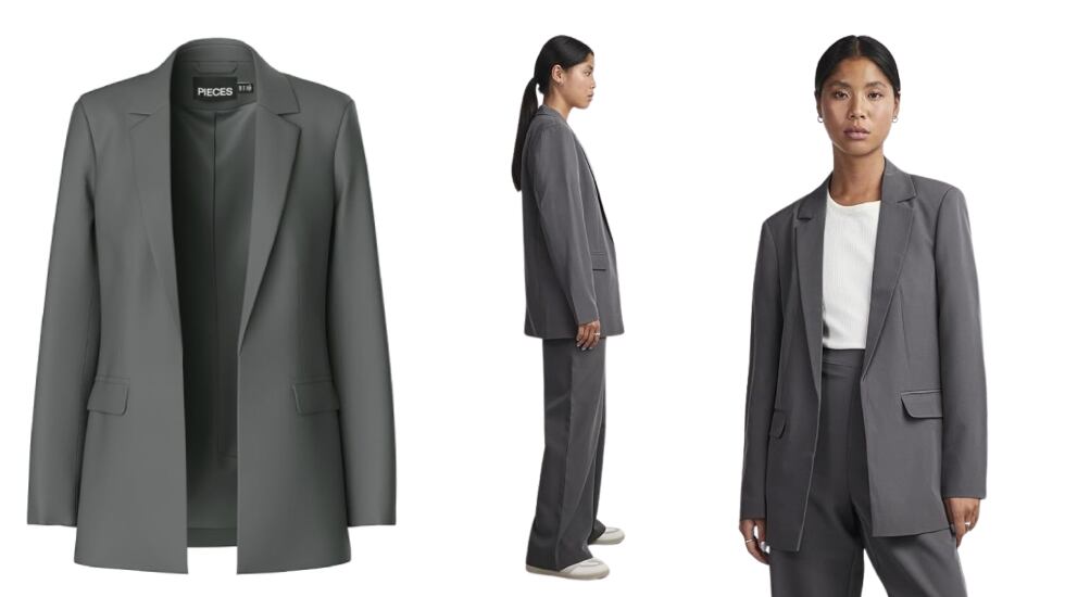 Diferentes perspectivas de la blazer en color gris.