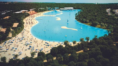 Alovera Beach (Guadalajara) tendrá una lámina de agua de 25.000 metros cuadrados donde habrá parque acuático, embarcaciones, zona de playa y baño.