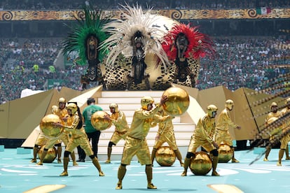 Dancers perform during the opening ceremony before the World Cup Group A soccer match between Mexico and South Africa in Mexico City, Thursday, June 11, 2026. (AP Photo/Eduardo Verdugo)Eduardo Verdugo (AP Photo/Eduardo Verdugo)
