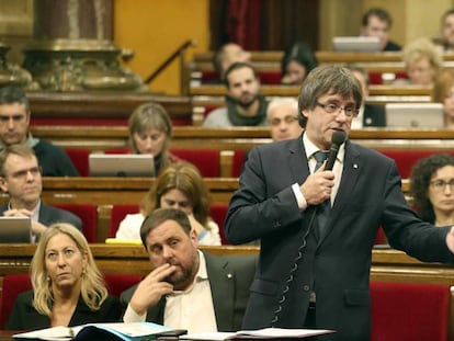 El president, Carles Puigdemont, al Parlament.