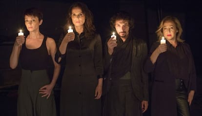 Manuela Paso ( Antígona) Aitana Sánchez- Gijón (Medea) Juan Antonio Lumbreras ( Edipo rey) y Carmen Machi ( Creonte),en el Teatro de la Abadía.